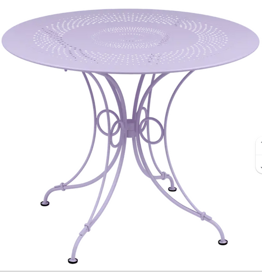 Fermob 1900 outdoor table with 96cm diameter, round metal table for garden or patio outdoor furniture.