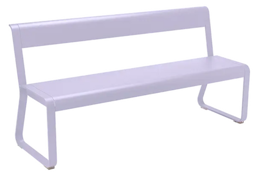 Fermob Bellevie outdoor bench with backrest, powder-coated metal, white finish, and stylish design for garden or patio seating.