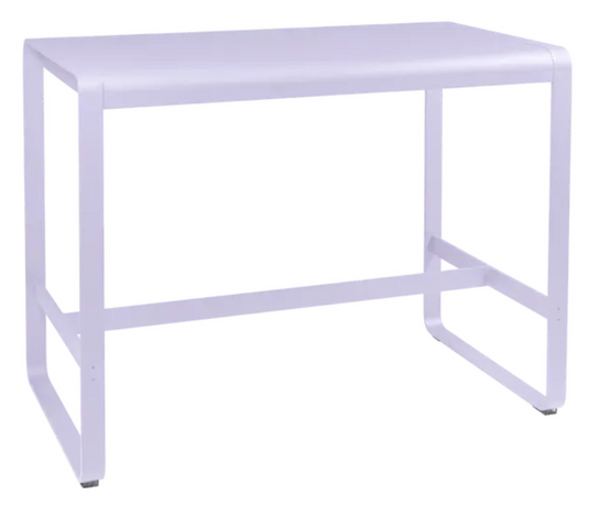 Fermob Bellevie high lounge table 140x80 cm in outdoor metal with a sleek marshmallow finish, perfect for outdoor seating areas.