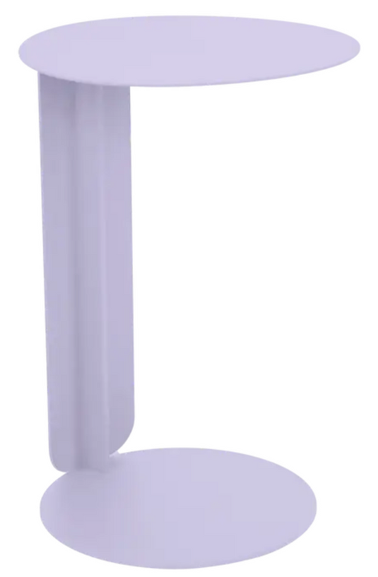 Fermob Bebop Offset Table in marshmallow lilac purple, outdoor metal table with modern design, suitable for outdoor seating areas.