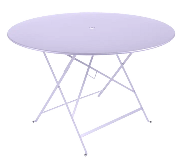 Load image into Gallery viewer, Round Fermob Bistro Table Ø117cm in marshmallow lilac purple, outdoor metal six-seater for dining or social gatherings.
