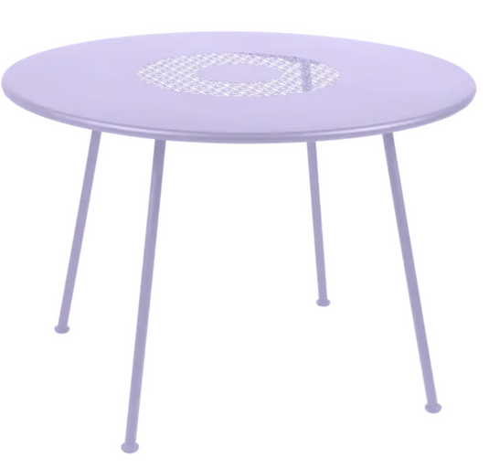Fermob Lorette round metal garden table Ø110 cm with fire-resistant finish, stylish outdoor furniture in a modern design