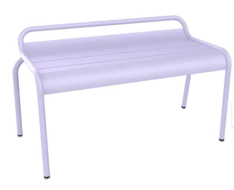 Load image into Gallery viewer, Fermob Luxembourg stackable outdoor bench, 90 cm, with a sleek marshmallow-colored metal design, suitable for garden or patio.
