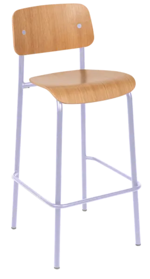 Custom Wood Designs Studie Oak Bar Chair H75 featuring a sleek wooden high chair with a natural oak finish.