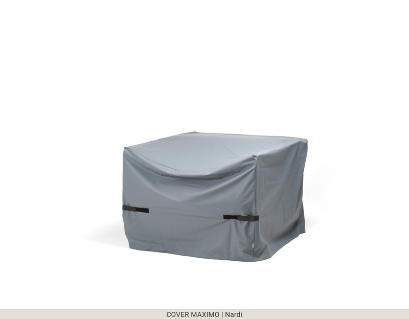 Load image into Gallery viewer, Nardi Maximo outdoor furniture cover in small size, protecting a sofa from weather elements, black fabric with Nardi branding.
