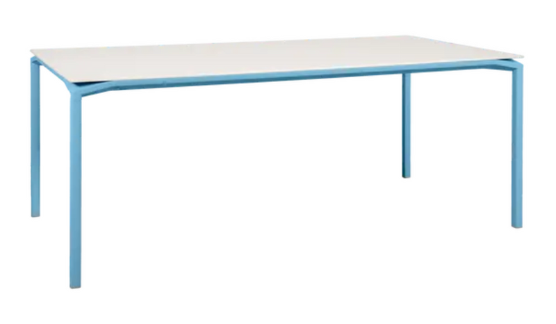 Load image into Gallery viewer, Fermob CALVI AERIS mineral dining table in Maya Blue, 195x95 cm, eight-seater outdoor table with a modern, durable design.
