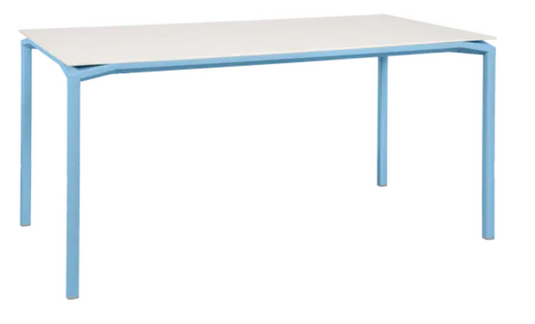 Fermob Calvi Aeris mineral dining table in Maya Blue, 160 x 80 cm, six-seater with a sleek, modern design.