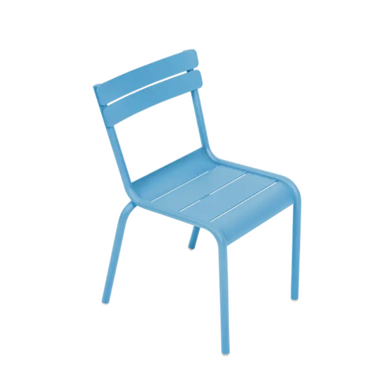 Fermob Luxembourg Kid Chair in Maya Blue, colorful children's chair for kids' corner or restaurant settings.