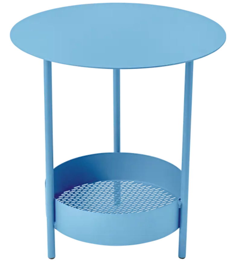 Load image into Gallery viewer, Fermob Maya Blue Salsa Pedestal Side Table for outdoor use, featuring a round tabletop and sturdy pedestal base.

