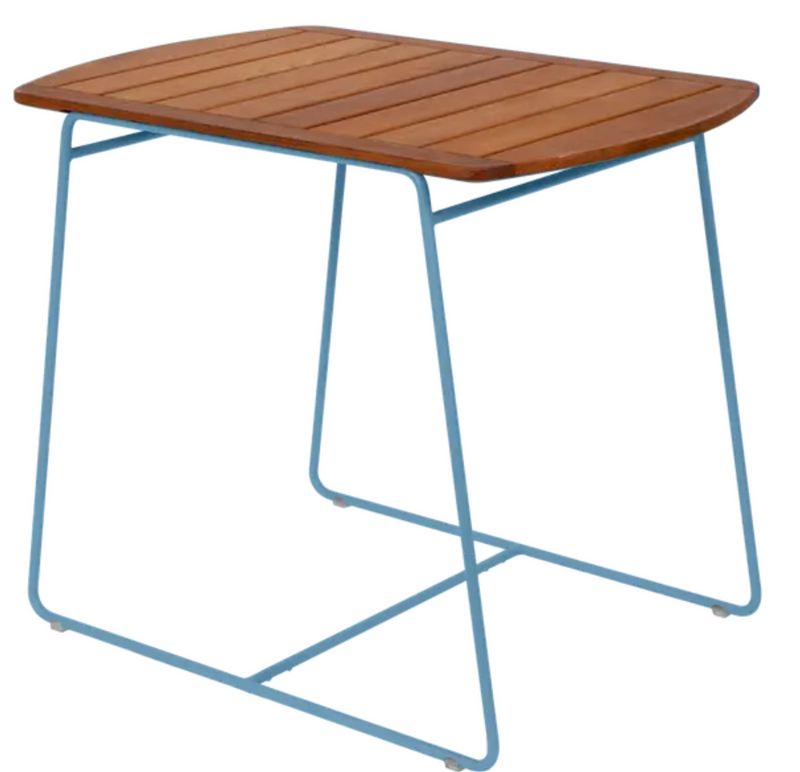Load image into Gallery viewer, Fermob MayaBlue outdoor teak table, 90 x 60cm, featuring a smooth surface and sturdy legs, ideal for outdoor dining or patio use.

