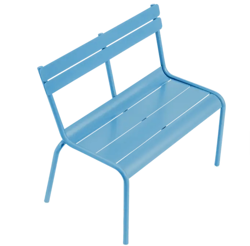 Load image into Gallery viewer, Maya blue Fermob Luxembourg Kid Bench, stylish kids' corner contract bench with smooth finish, ideal for restaurant or play areas.
