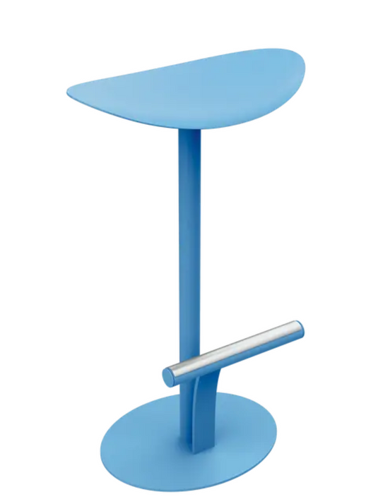 Fermob Bolder bar stool in Maya Blue with a sleek metal, powder-coated finish, suitable for outdoor seating.
