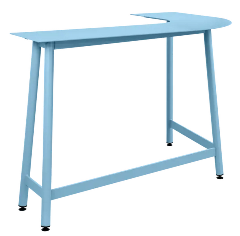 Load image into Gallery viewer, Fermob Bolder Corner Counter Bar Stool in Maya Blue with two-seater garden bench and foxed metal outdoor furniture design
