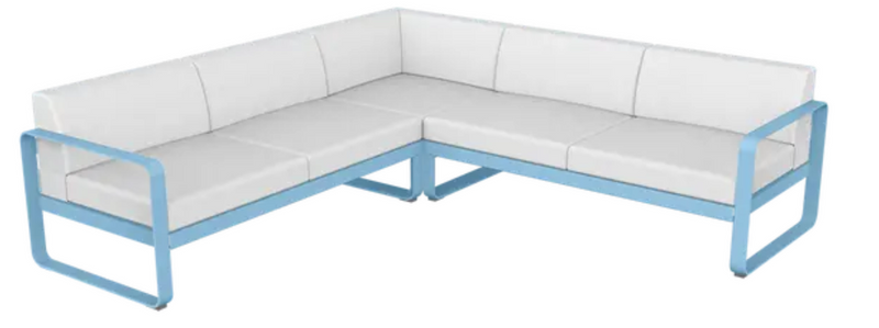 Load image into Gallery viewer, Fermob Bellevie Composition 2 outdoor lounge set with blue and off-white modular sofa, ideal for stylish outdoor seating.
