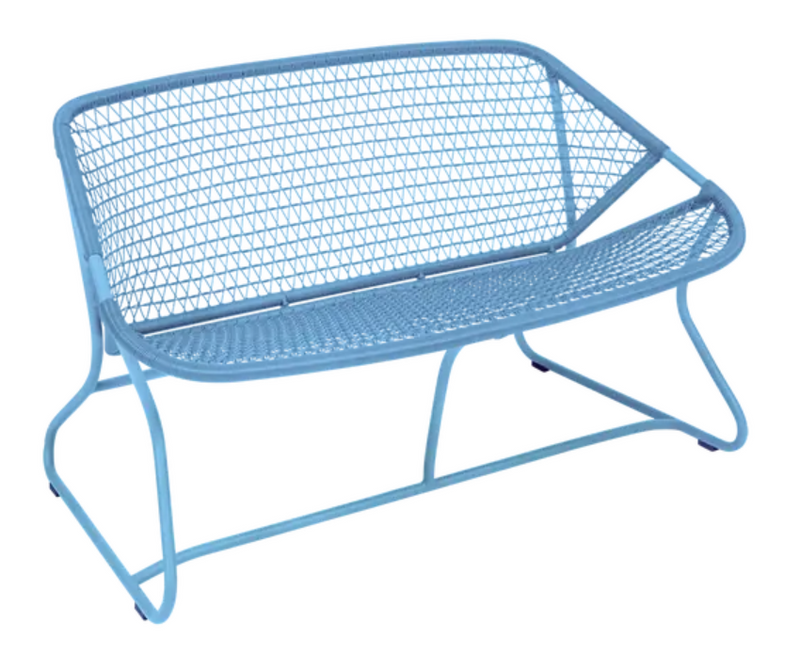 Load image into Gallery viewer, Maya Blue Fermob Sixties outdoor sofa with modern design and cushioned seating, perfect for garden or patio relaxation.
