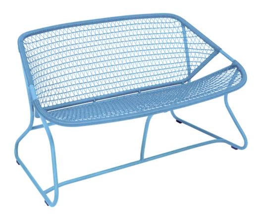 Maya Blue Fermob Sixties outdoor sofa with modern design and cushioned seating, perfect for garden or patio relaxation.
