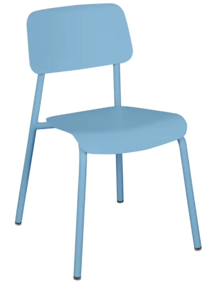 Load image into Gallery viewer, Fermob Maya Blue outdoor Studie Chair with a sleek, modern design suitable for outdoor seating and patio decor.
