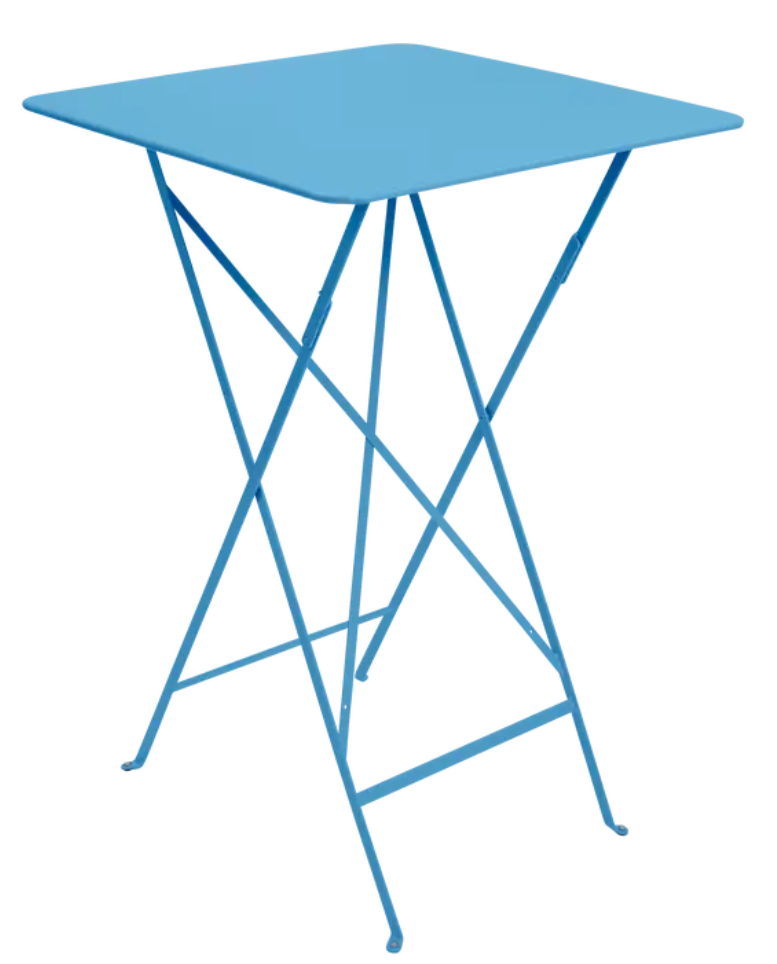 Load image into Gallery viewer, Fermob Maya Blue Bistro High Table, 71x71 cm, foldable steel outdoor bar table with vibrant color and powder-coated finish.
