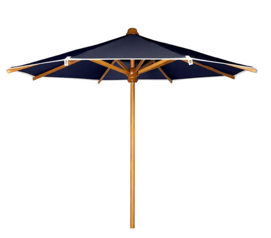Midnight blue Fermob KOTO teak parasol with Ø250cm canopy, ideal for terrace or garden outdoor shade in Ireland