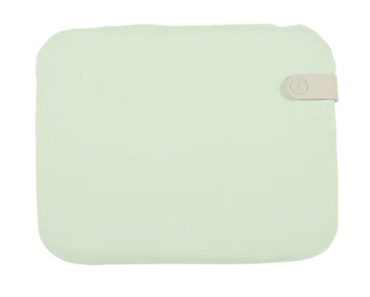Mint color outdoor Fermob cushion measuring 38x30 cm, designed for Fermob foldable chairs, with a colorful mix pattern.