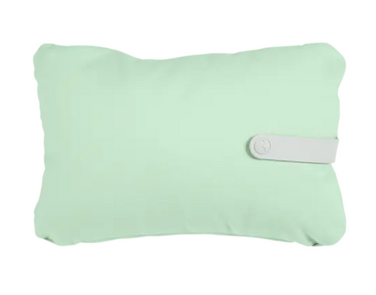 Mint color Fermob outdoor cushion, 44x30 cm, with a colorful mix pattern, ideal for patio or garden seating.