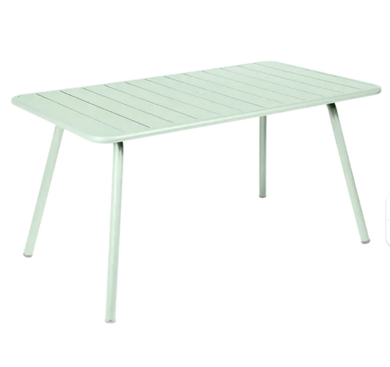 Load image into Gallery viewer, Mint Fermob Luxembourg outdoor bar table, 143x80 cm, with a sleek design, ideal for patio or outdoor dining spaces.
