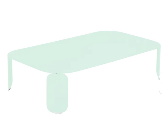 Mint Fermob Bebop low outdoor table, 120x70 cm with 42 cm height, stylish and durable outdoor furniture for garden or patio use.