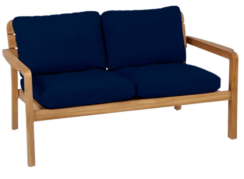 Load image into Gallery viewer, Vlaemynck Lodge solid teak 2-seater outdoor sofa in midnight blue, showcasing durable outdoor hospitality furniture.
