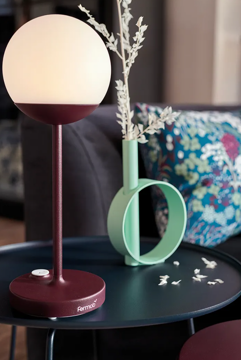 Load image into Gallery viewer, Fermob MOOON! wireless table lamp with moon design, outdoor use, emitting a soft glow, H.41 model for stylish illumination.
