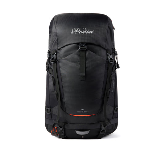 Nordic Drift Trail RCS 33L backpack in black with multiple compartments and padded straps, designed for travel and outdoor use.