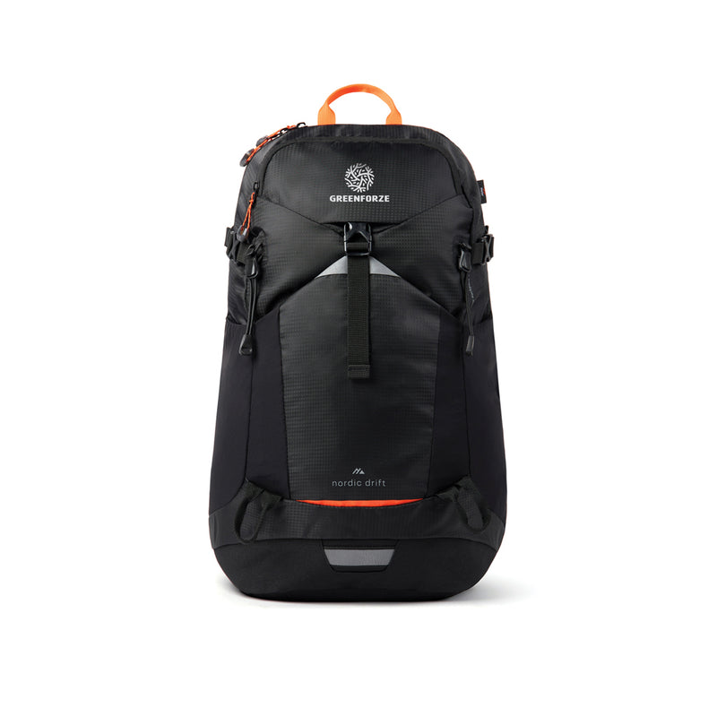 Load image into Gallery viewer, Nordic Drift Trail RCS backpack in black, 24L capacity, with adjustable straps and multiple compartments for travel and daily use.
