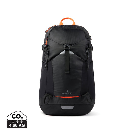 Nordic Drift Trail RCS 24L backpack featuring multiple compartments, adjustable straps, and durable fabric for outdoor travel.