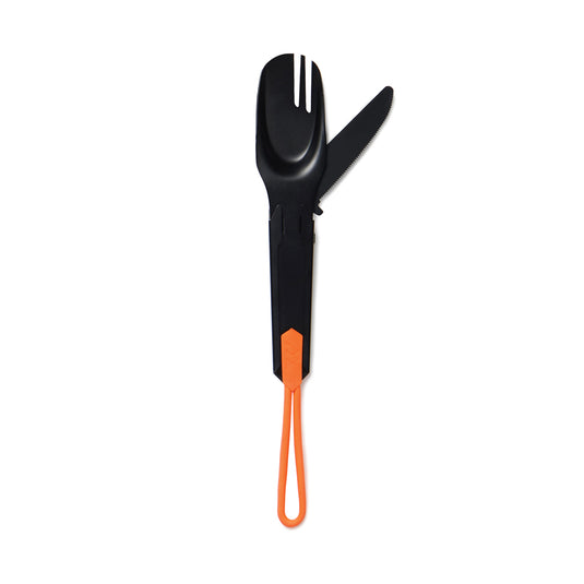 Nordic Drift 4-in-1 outdoor cutlery set with knife, fork, spoon, and bottle opener, designed for camping and outdoor adventures.