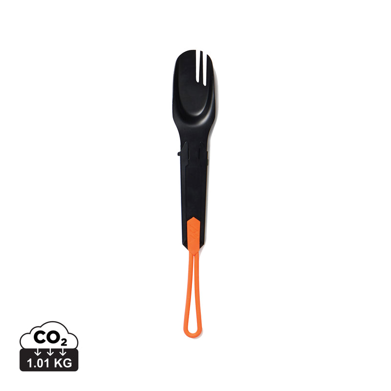 Load image into Gallery viewer, Nordic Drift Trail 4-in-1 outdoor cutlery set featuring a knife, fork, spoon, and bottle opener for camping and outdoor activities
