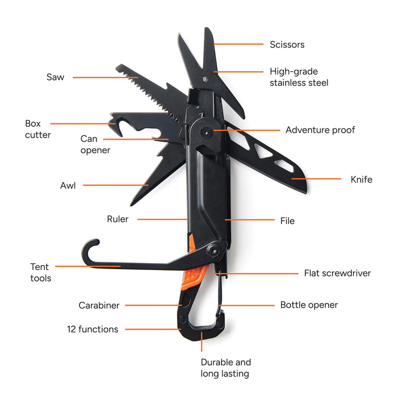 Load image into Gallery viewer, Nordic Drift Adventure Multitool with multiple tools and a compact design, ideal for outdoor and camping activities.
