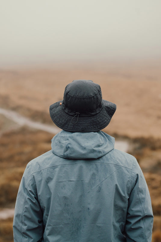 Nordic Drift RCS Horizon UPF 50+ bucket hat in light color, showcasing wide brim and sun protection features.