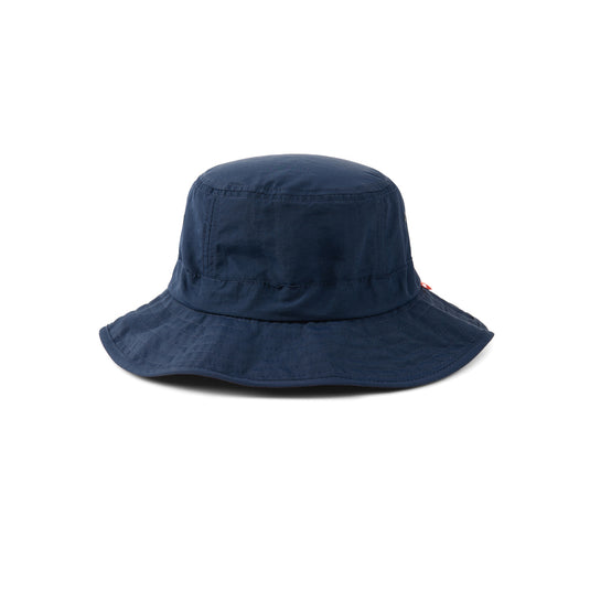 Nordic Drift RCS Horizon bucket hat with UPF 50+ sun protection, navy blue headwear for outdoor sun safety.