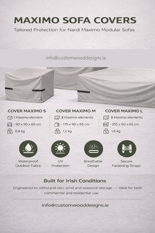 Nardi Maximo outdoor furniture cover for sofa, available in S, M, L sizes, designed to protect Nardi outdoor furniture.