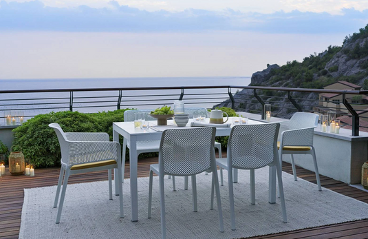 Nardi Net outdoor chair with woven net design, lightweight frame, and modern style, ideal for patio or outdoor seating areas.