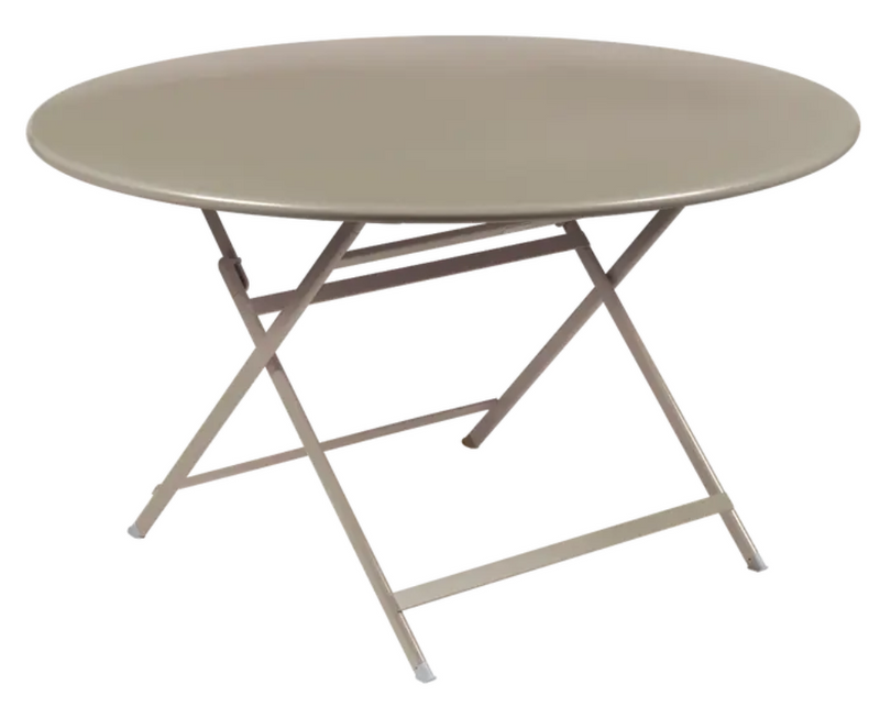 Load image into Gallery viewer, Fermob Caractère foldable metal table with 128 cm diameter, nutmeg color, set for eight seats, and compact in a folded position.

