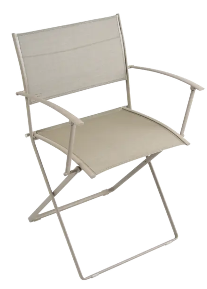 Load image into Gallery viewer, Fermob Plein Air Armchair folding chair in nutmeg color with a sleek, lightweight design and curved armrests.
