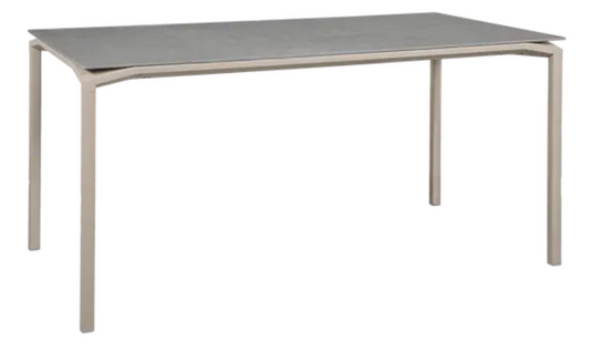 Fermob Calvi Creta mineral dining table in Nutmeg Grey, 160 x 80 cm, six-seater with a modern, sturdy design.