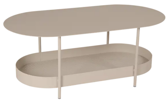 Fermob Salsa low table in nutmeg color, measuring 113x58cm, with a sleek, modern design perfect for indoor or outdoor use.