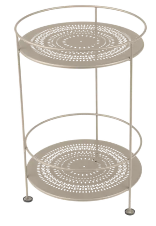 Load image into Gallery viewer, Fermob Guinguette side table with perforated double top in nutmeg metal finish, stylish outdoor furniture piece
