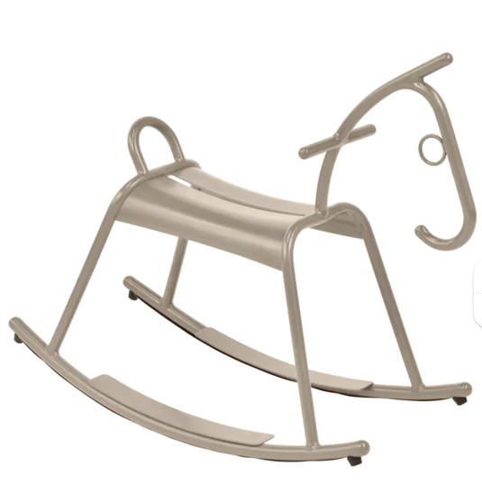 Fermob ADADA rocking horse in Nutmeg White, designed for kids' restaurant corner furniture, suitable for waiting areas.