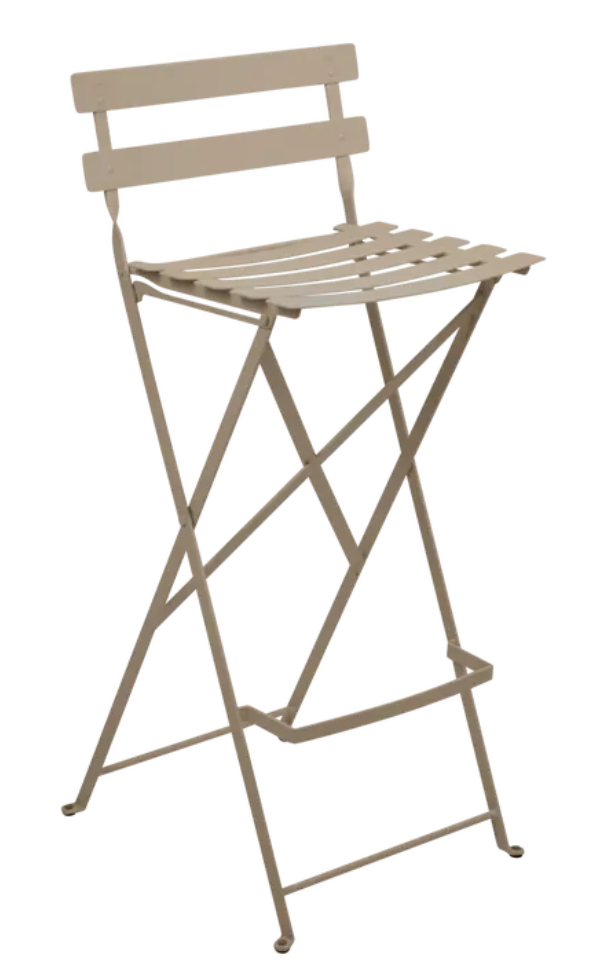 Load image into Gallery viewer, Fermob Bistro high bar stool in nutmeg beige, foldable outdoor furniture with a sleek design and sturdy metal frame.
