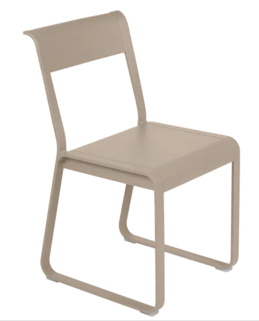Nutmeg Fermob Bellevie V2 metal chair with a sleek modern design, suitable for outdoor use.