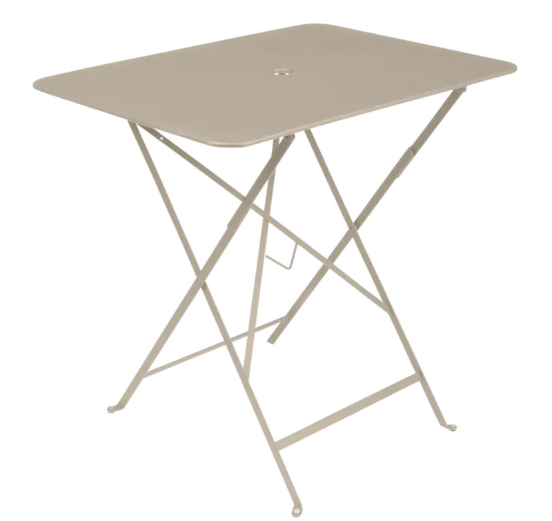 Load image into Gallery viewer, Nutmeg Fermob foldable bistro table measuring 77x57 cm, made of metal, suitable for outdoor use with a compact, foldable design.
