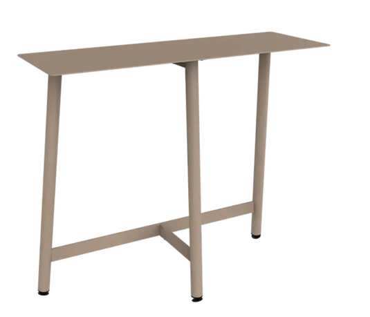 Fermob Nutmeg Bolder Counter bar table with metal surface, suitable for shop, restaurant, or garden setting.