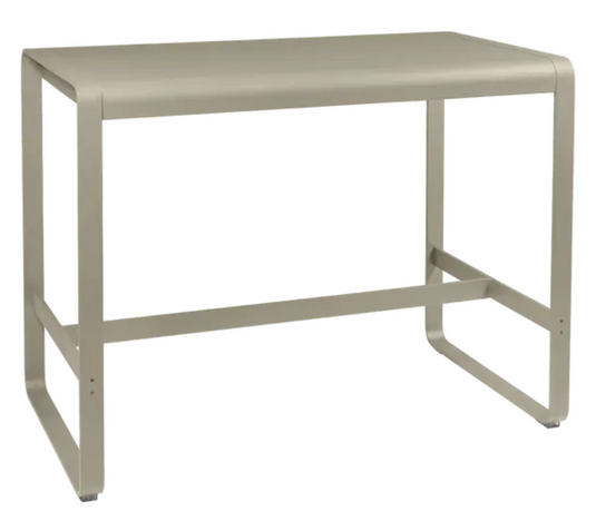 Fermob Bellevie high lounge table in nutmeg finish, 140x80 cm, outdoor metal furniture with sleek design and sturdy construction.